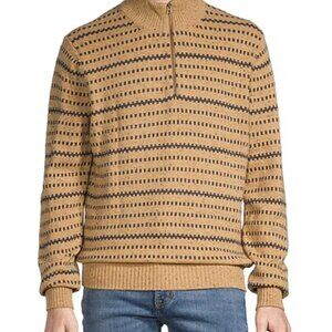 ST. JOHN'S BAY Mens Mock Neck Long Sleeve Pullover Sweater Tan Brown Geo 1/4 Zip